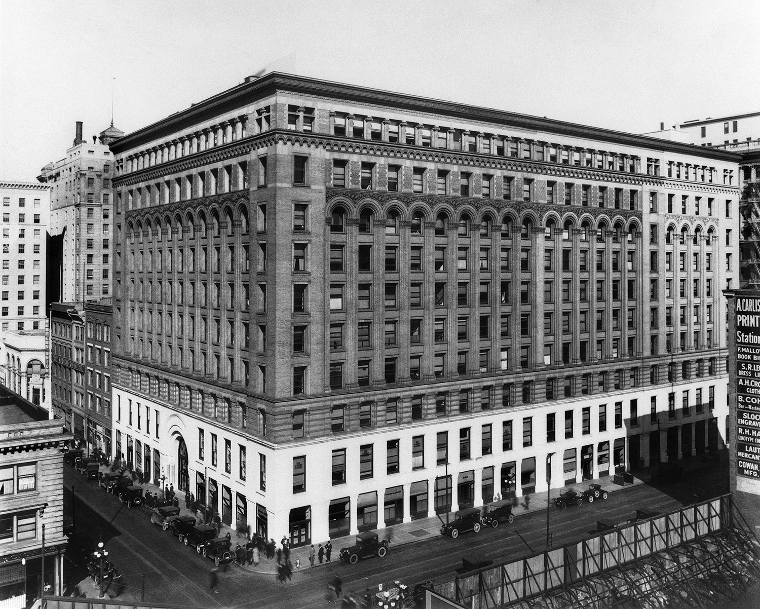 Historical photo depicting aerial view of the Mills Building